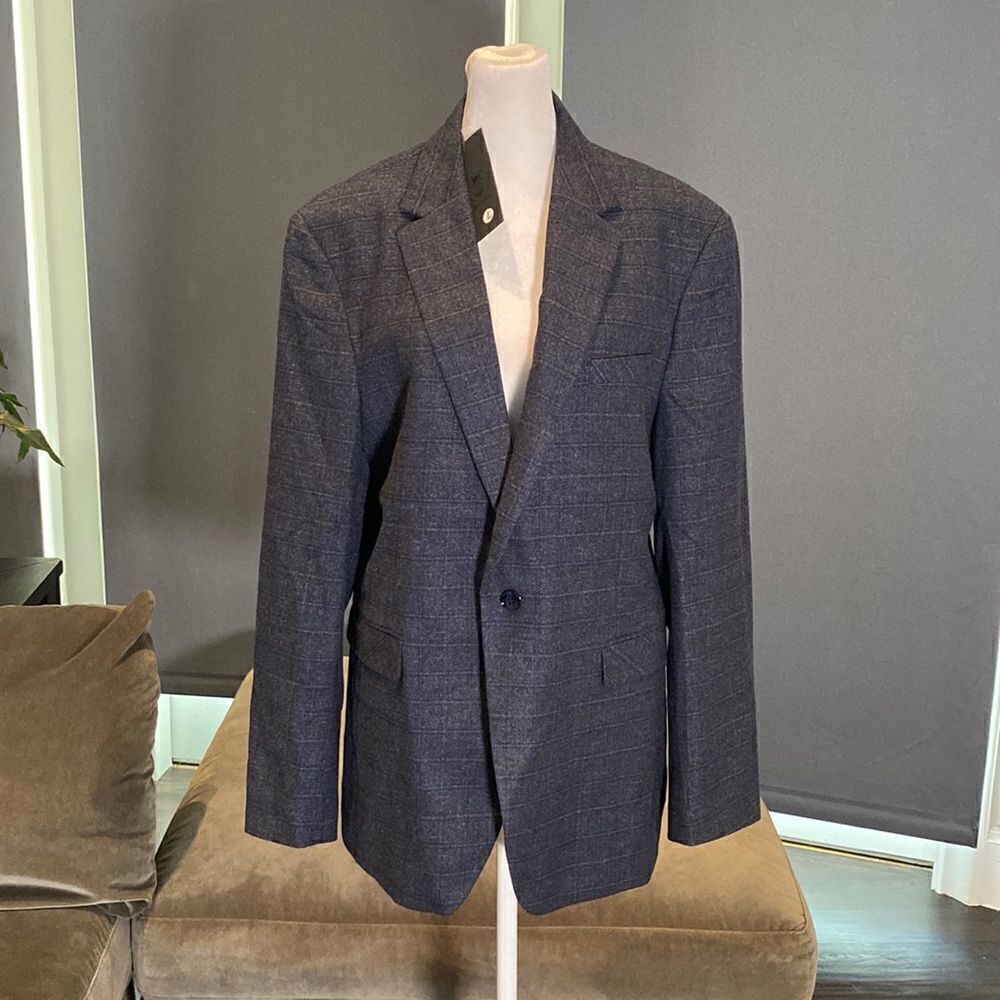 Men’s 2 Piece Tweed One Button Plaid Suit Blazer Business Casual Size L NWT